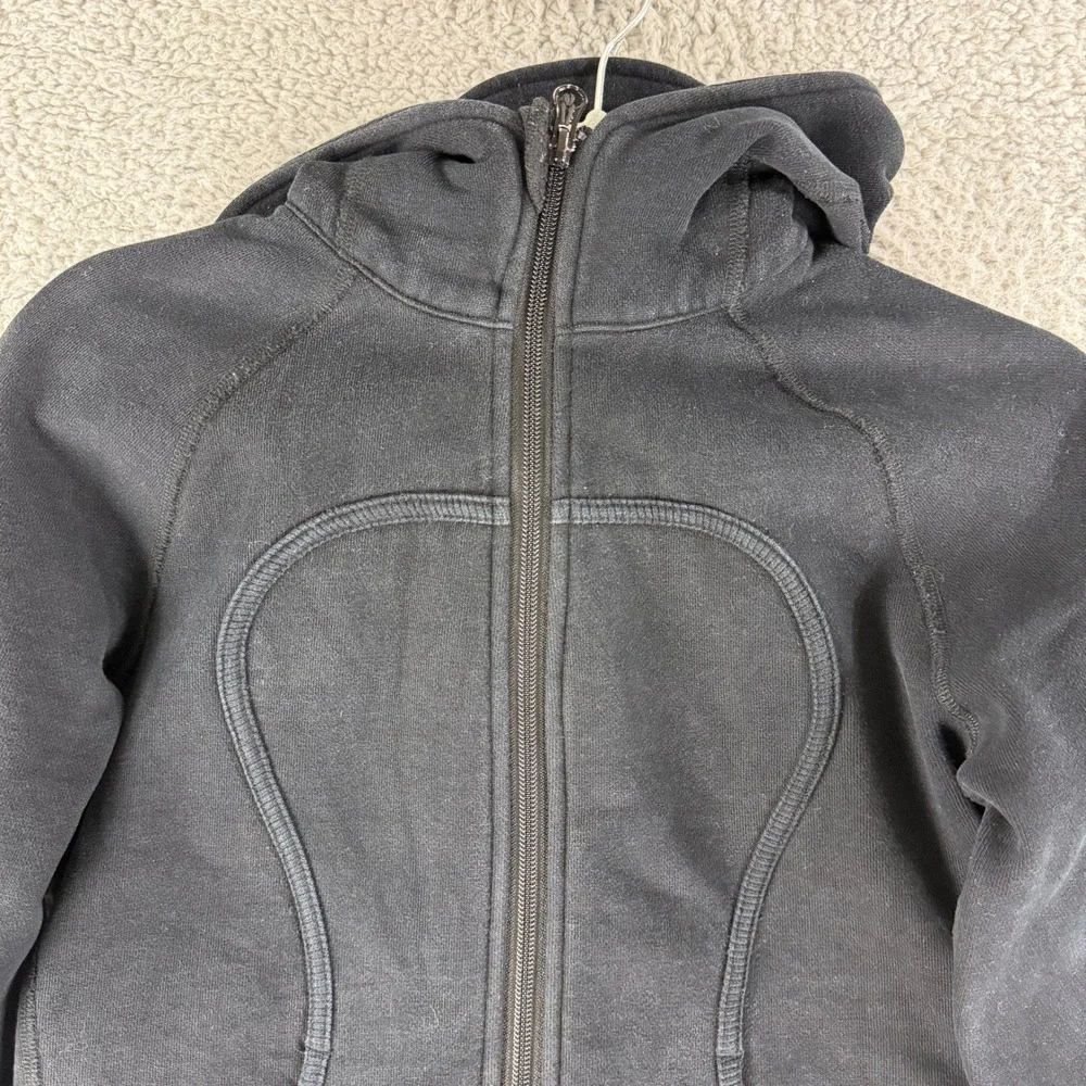 Lululemon Scuba Full Zip Hoodie Womens 4 Black Fleece Logo Jacket Cozy Thumbhole
